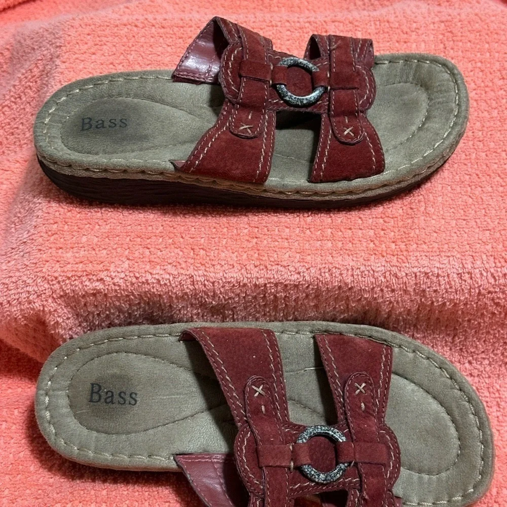 Bass Red and Brown Sandals with Leather Straps